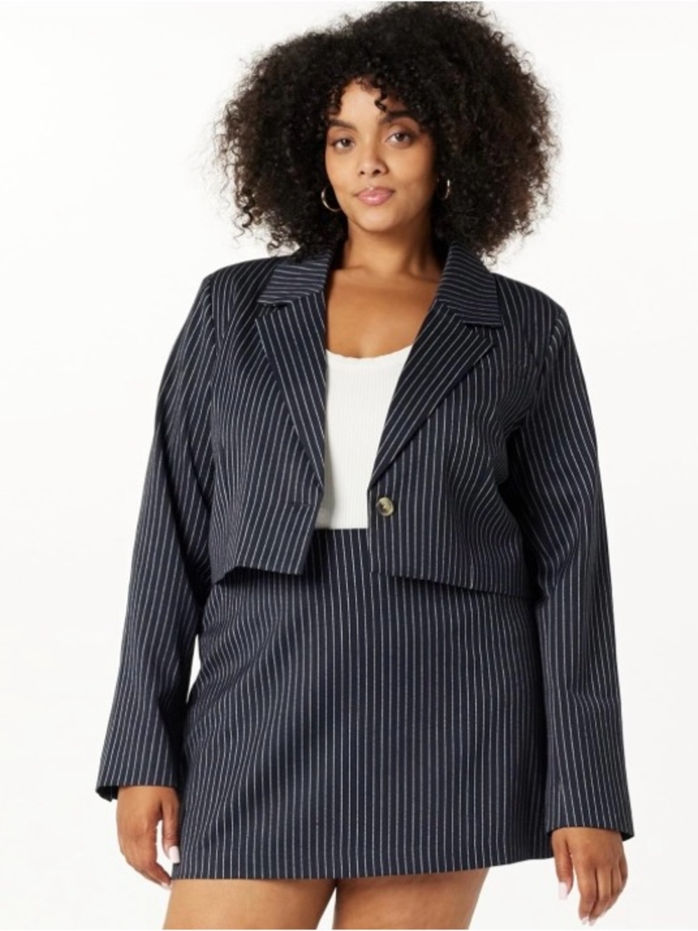 The Drop Women's Navy Pinstripe Cropped Blazer